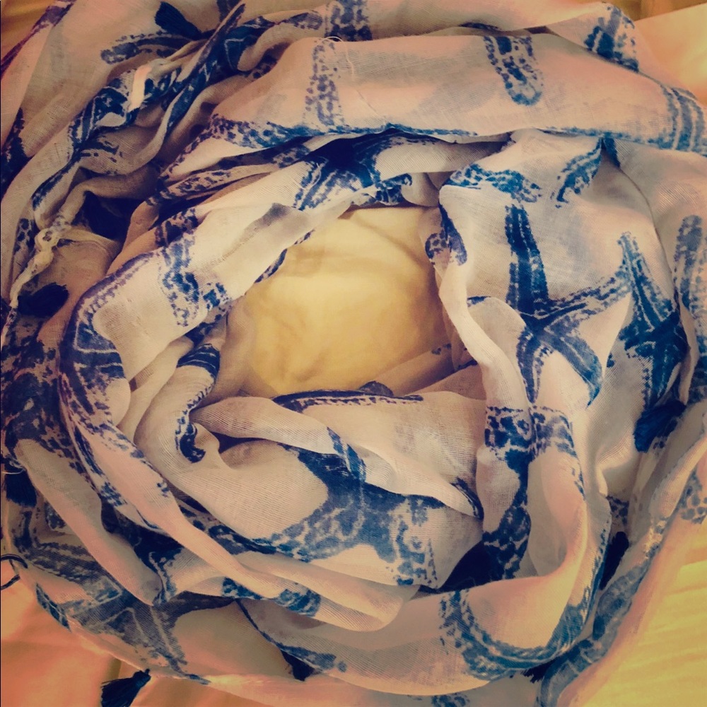 Starfish blue/white Summer Infinity Scarf